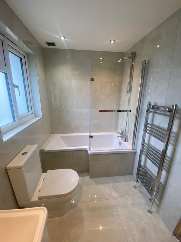 Shower and bath in a bathroom